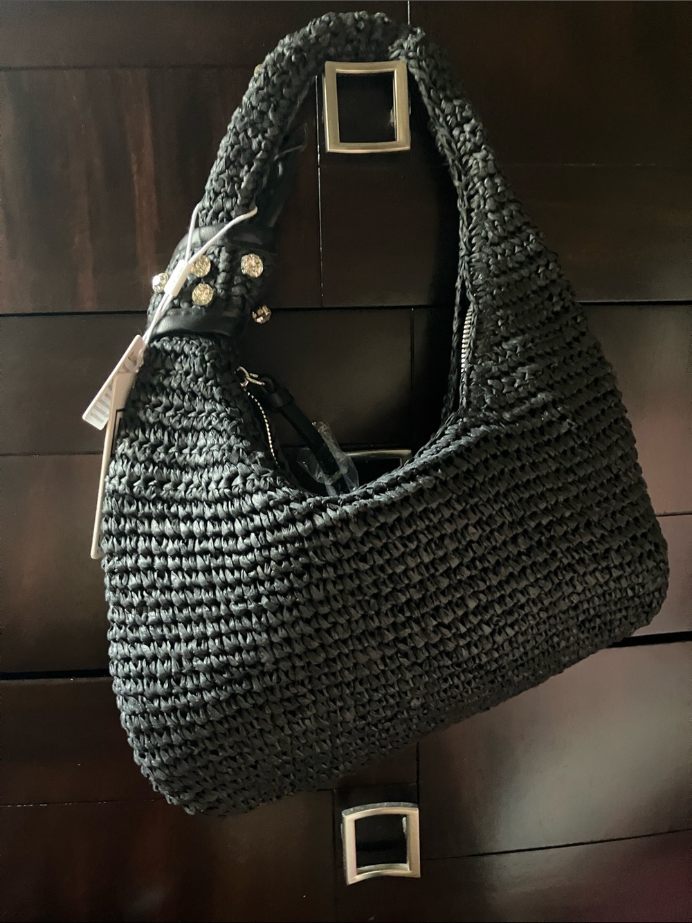 Urban Expressions Black Studded Crochet Shoulder Bag - Picture 4 of 4